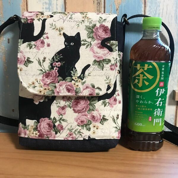 649 生成 黒猫 帆布 エレガント ネコ デニム ハンドメイド スマホポーチ