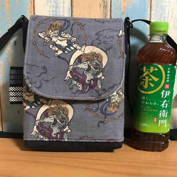 652 風神雷神 男性 和柄 中性 帆布 前掛け 昭和レトロ ハンドメイド スマホポーチ