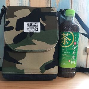 657 草緑 カモフラ 迷彩柄 中性 帆布 前掛け ハンドメイド スマホポーチ