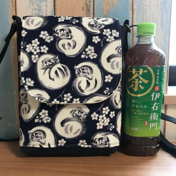 684 だるま 紺色 前掛け ダルマ 昭和レトロ ハンドメイド スマホポーチ