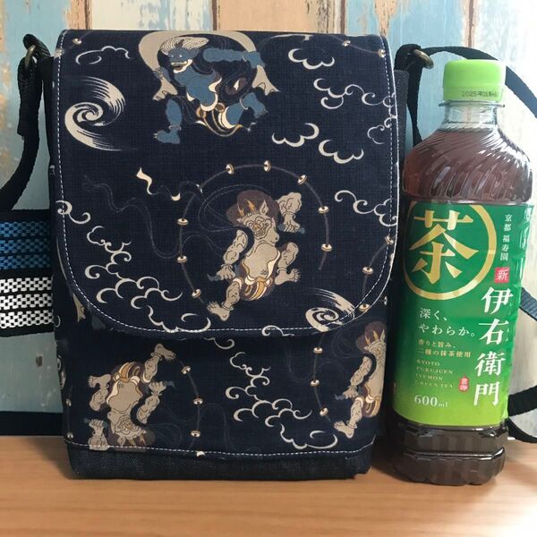686 風神雷神 和柄 中性帆布 前掛け 昭和レトロ ハンドメイド スマホポーチ