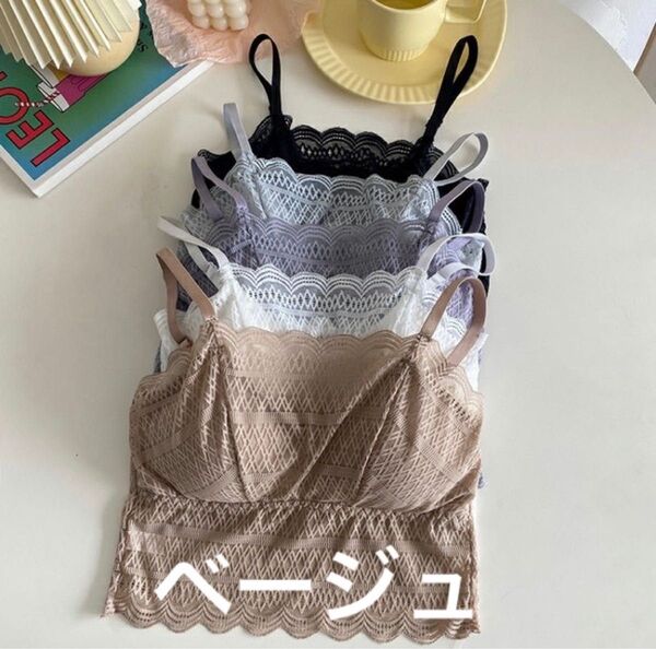 ブラ付きキャミソール ブラレットインナーノンワイヤーブラ ブラジャー 総レース