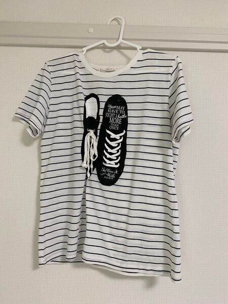 aqua leaf ボーダー 靴柄 Tシャツ 半袖 フリーサイズ