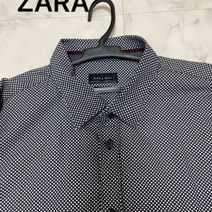 【美品】ZARA ドット柄シャツ ネイビー メンズ