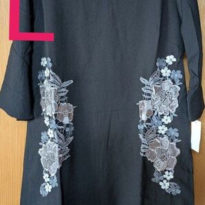 刺繍デザイン チュニック 黒系 L チュニック 黒