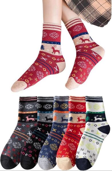 【5足セット】靴下 登山 ソックス レディース 冬 秋冬 防寒 厚手 暖かい 22.0-25.0㎝