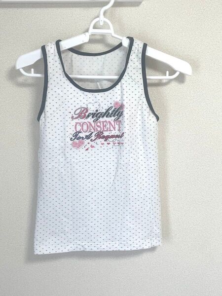 【160cm】女児用 タンクトップ 白×ブラック×グレー×ピンク 胸当てつき カットソー ノースリーブ