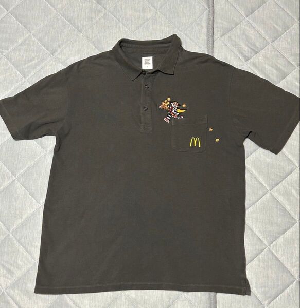 【美品】グラニフ ×マクドナルドコラボ ハンバーグラー ポロシャツ ユニセックスL ダークグレー マクドナルド50周年記念 鹿の子
