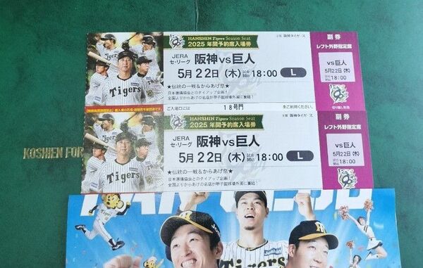 【5月22日(木曜)】阪神vs巨人☆18時-☆☆レフト外野*下段指定席《2枚》/阪神タイガース甲子園チケット☆伝統の一戦!