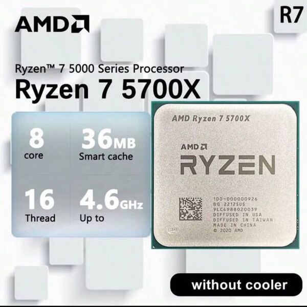 AMD Ryzen R7 5700X 7 5700X 3.4GHz 8コア 16スレッド CPU 7nm L3=32MB 新品