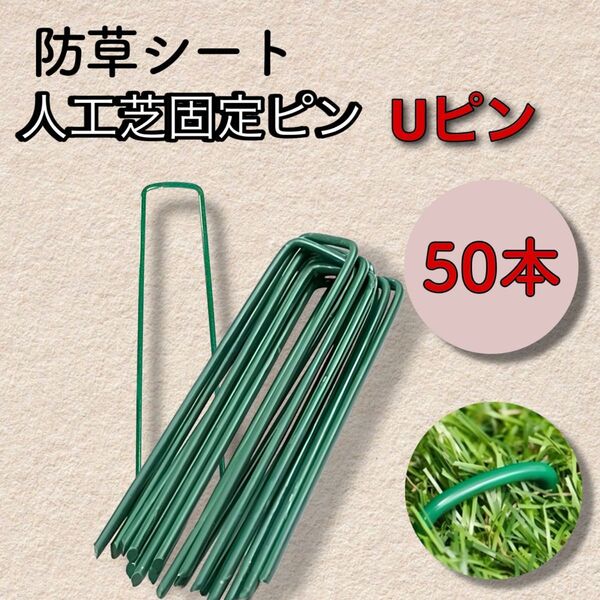 防草シート 人工芝固定Uピン 50本 グリーン ガーデニング テント張り