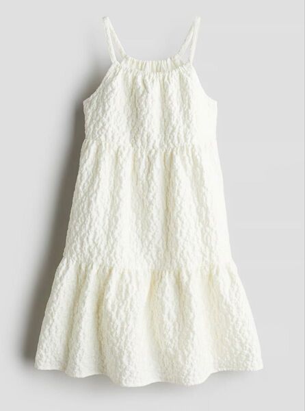 ※未使用品【H&M】ジャカードティアードワンピース 105size ホワイト キャミワンピ【エイチアンドエム】子供服