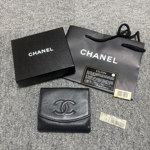 CHANEL キャビアスキン 三つ折り財布 ブラック 6314384