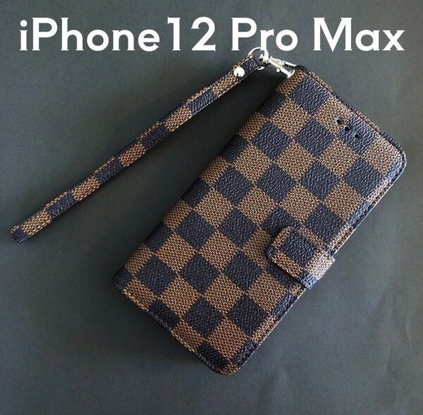【iPhone12ProMax】手帳型 iPhoneケース チェック柄 ブラウン スマホケース カバー