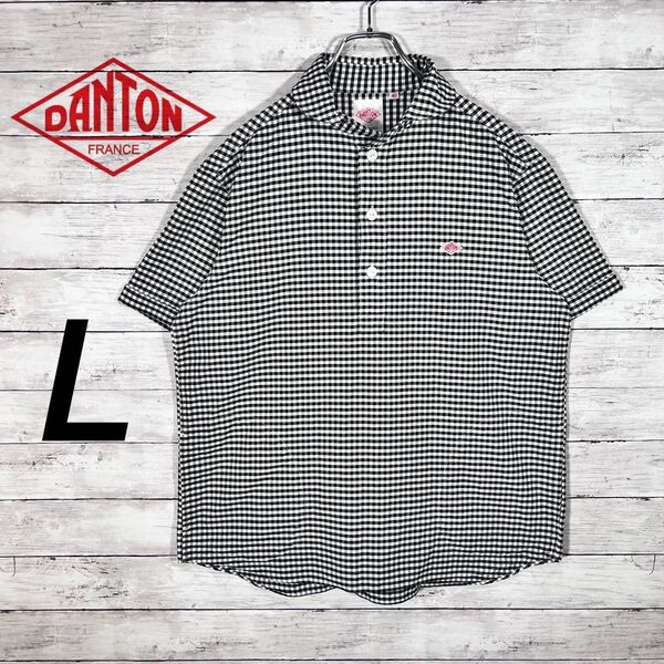 【DANTON】プルオーバー オックスフォード ギンガム シャツ 半袖 黒×白 40サイズ