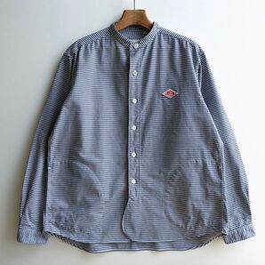 DANTON/オックスフォード ギンガムチェック バンドカラーシャツ 長袖 紺色 42サイズ