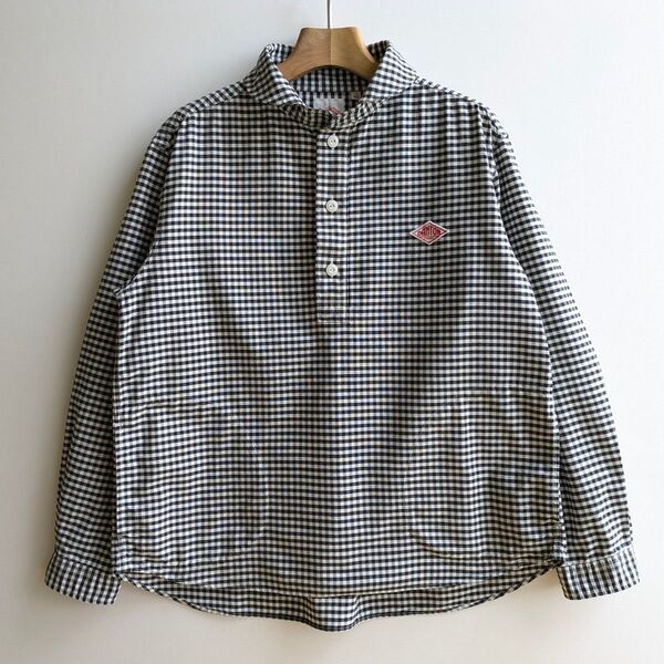 【DANTON】プルオーバー オックスフォード ギンガムチェック シャツ 長袖 黒×白 40サイズ
