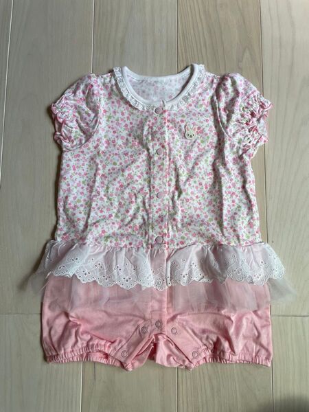 新品 タグ付き ミキハウス ベビー服 ロンパース 70 半袖 ピンク 女の子