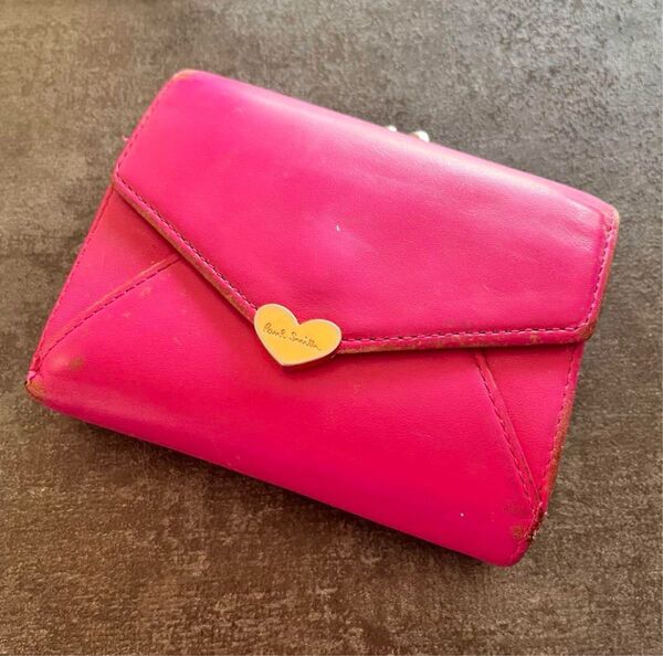 Paul Smith ピンク 三つ折り財布 ポールスミス 手紙 ラブレター 財布 ウォレット がま口 札入れ レザー 革 革製品