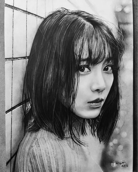 No.49 女性 鉛筆画 手書きイラスト A4サイズ