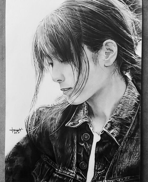 No.47 女性 鉛筆画 手書きイラスト A4サイズ
