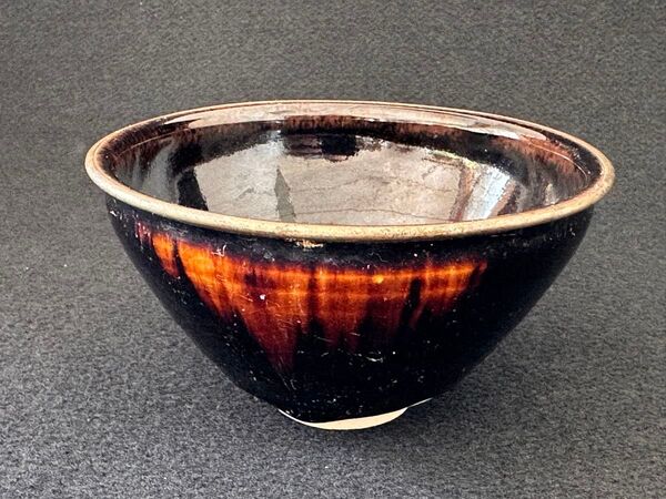 黑釉 窯変紋 天目 茶碗 直径約 13cm 陶印あり 時代 盞 茶道具