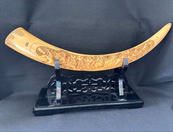 練物 置物 七福神 一本 谷齊 長さ約82cm インテリア 練物 木製台座付
