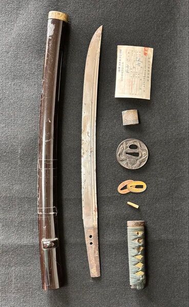 古美術 日本刀 脇差 登録証有り 真剣 刀剣 武具 刀剣 武具 骨董 時代武具 脇差 2512 無銘 わきざし