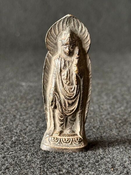 光雲刀 古銅観音立像 仏像 仏教 兜仏 懐中仏 念持仏像 高さ約6.8cm 豆仏