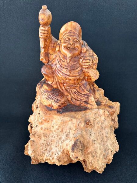 屋久杉 木彫り大黒天像 高さ約38cm 天然杢自然杢 瘤枝置物 開運風水