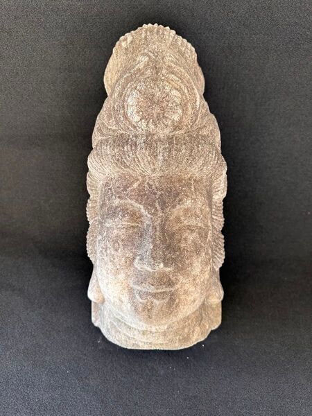 中国美術 石彫 石仏 仏頭 観音菩薩像 重さ19kg 仏教美術 唐物 時代物 石仏 石像 石彫 骨董品 時代物 仏教美術