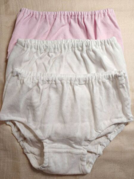 訳あり 新品 未使用 子供 ショーツ 3枚セット 女の子 ジュニア 下着 無地 メッシュ インゴム 白 ホワイト ピンク 120-130cm