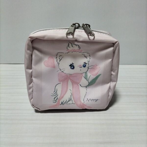 新品NAPPYスクエアポーチ ピンク ネコちゃんリボン