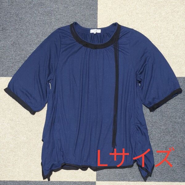 レディース カットソー Lサイズ ネイビー 半袖 チュニック セオリア Tシャツ 半袖Tシャツ トップス L