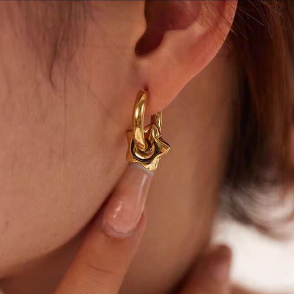 ステンレスピアス フープ ゴールド2WAY スター 金属アレルギー メンズ レディース アクセサリー サージカルステンレス