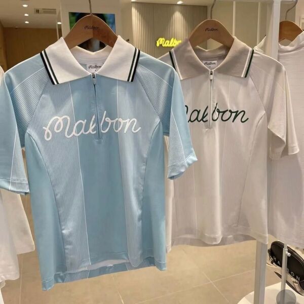 【即発送】ゴルフ malbon マルボン レディース トップス 半袖(ブルー)Sサイズ
