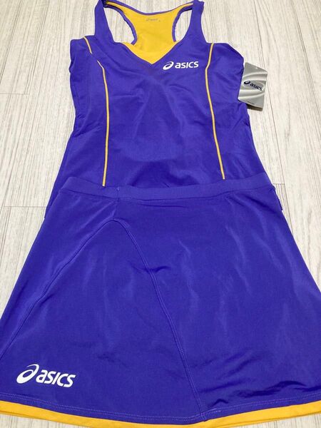新品 asics テニスウェア スカート・スコート 薄紫・黄色 バドミントン ユニフォーム アシックス S 女子バレーボール部