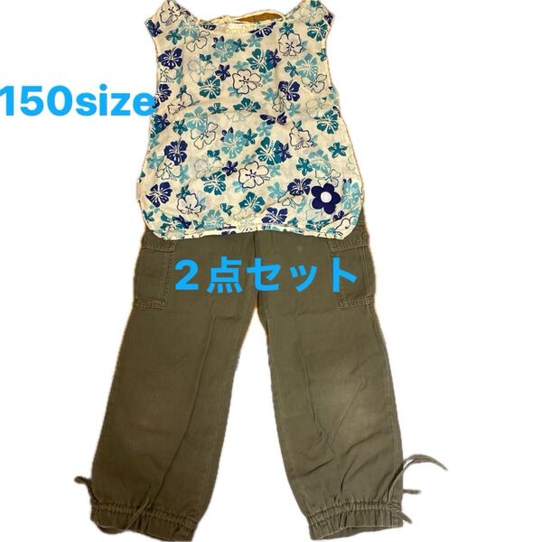 UNIQLOカーゴパンツ☆ノーブランドトップスジュニア150サイズ2点セット