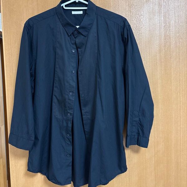 GU七分袖 MENSブラックシャツシンプル Lサイズ