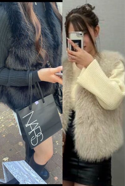 shein ファーベスト 2つセット売り ブラック ベージュ