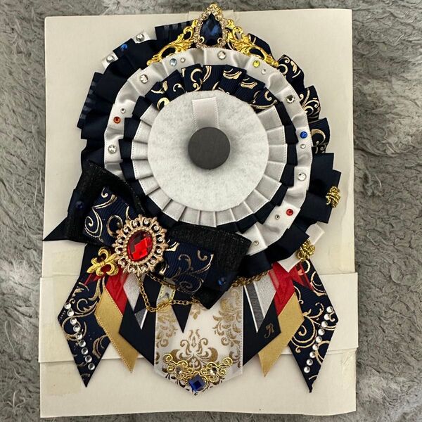 ハンドメイド ロゼッタ ロゼット 紺色系 キラキラ 豪華 可愛い 白