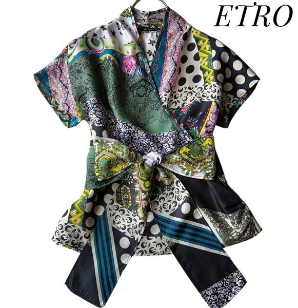 【ETRO】シルクカシュクールブラウス 40 イタリア製 ドット ペイズリー