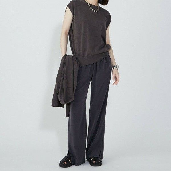【MOGA】ワッシャーデシンフレアパンツ 13号 チャコールグレー