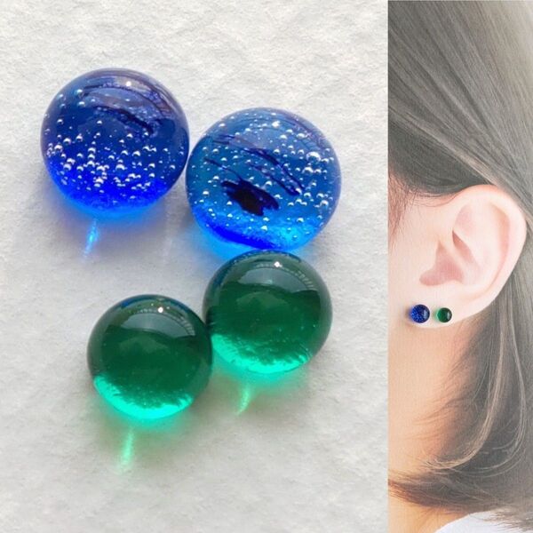 【21G/18G/16G】サージカルステンレスピアス イヤリング ボディピアス ガラスナギット2ペア No.658