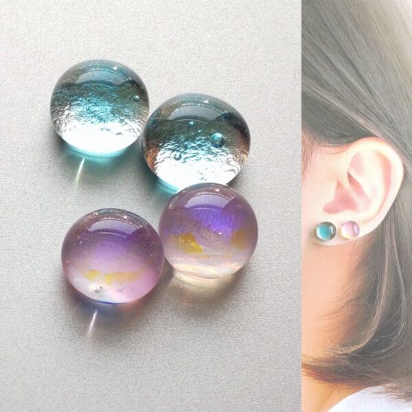 【21G/18G/16G】サージカルステンレスピアス イヤリング ボディピアス ガラスナギット2ペア No.639