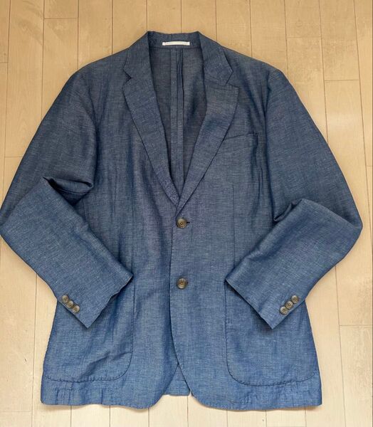 UNIQLO テーラードジャケット リネン混 スカイブルー M