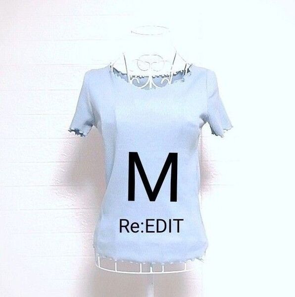【USED/送料込】 Re:EDIT M 半袖 レディース カットソー リブTシャツ インナー y2k 水色
