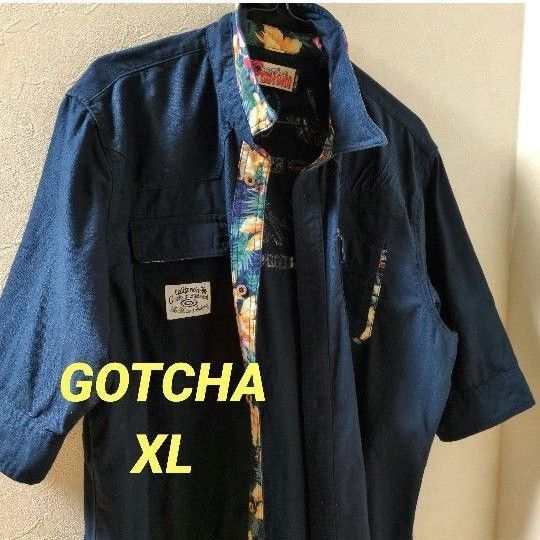 GOTCHA刺繍花柄半袖シャツ XL