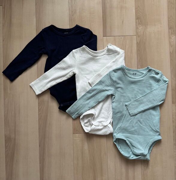 H&M リブボディスーツ リブロンパース ベビー 3枚セット6-9M