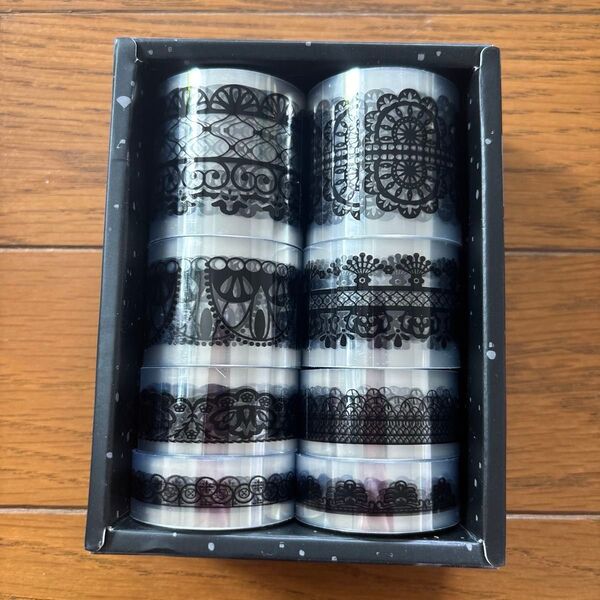 未使用 ロマンチックシルク ブラック8巻 PET 防水 DIY クラフト シール 海外 コラージュ ステッカー
